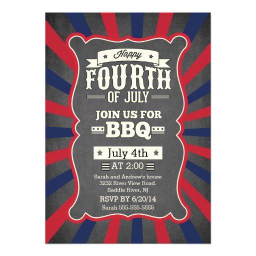 Vintage Chalkboard Stripe 4th of July Party Announcements (front side)