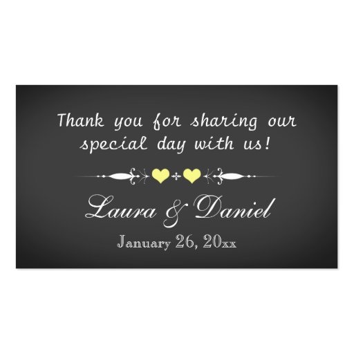 Vintage Chalkboard Style Wedding Favor Tag Yellow Business Card Templates (back side)