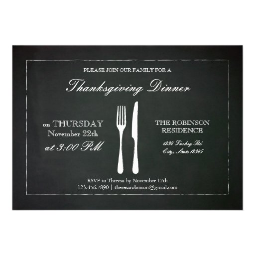 Vintage Chalkboard Thanksgiving Invitation (front side)