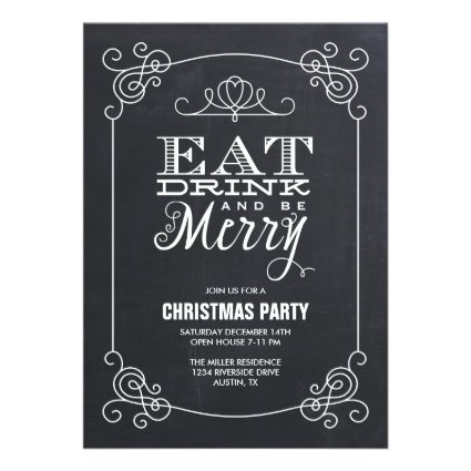 Vintage Chalkboard Typography Christmas Party Custom Invitation