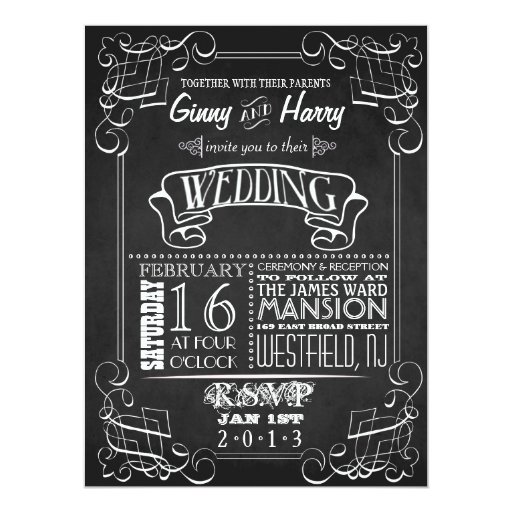 Vintage Chalkboard Wedding Invitation | Zazzle