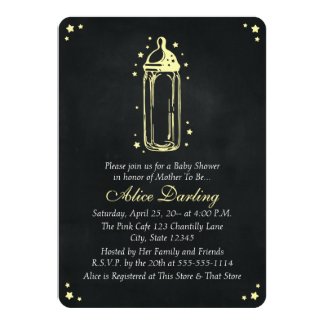 Vintage Chalkboard Yellow Baby Bottle Baby Shower 5x7 Paper Invitation Card