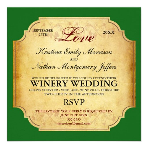 Vintage Champagne Winery Wedding Invitation
