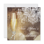 Vintage Chandelier Champagne New Years Eve Party Personalized Announcements
