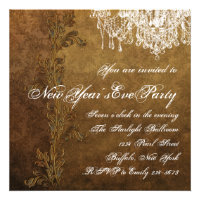 Vintage Chandelier Champagne New Years Eve Party Personalized Announcements