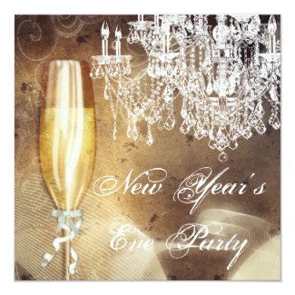 Vintage Chandelier Champagne New Years Eve Party Personalized Announcements