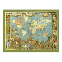 Vintage Change of Address, Antique World map Postcards