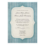 Vintage Charm Blue Monogram Wedding Invitations