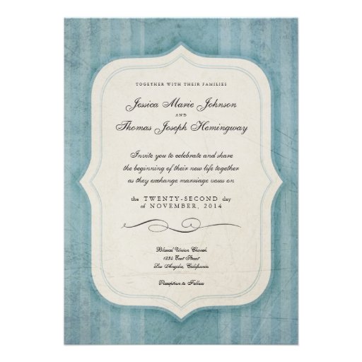 Vintage Charm Blue Monogram Wedding Invitations