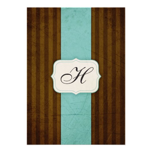 Vintage Charm Brown Blue Wedding Invites