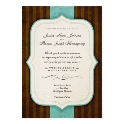 Vintage Charm Brown & Tiffany Blue Wedding Invites
