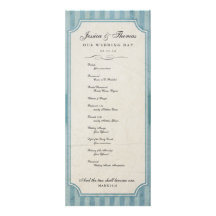 Vintage Charm Custom Blue Wedding Program Invitations