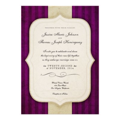 Vintage Charm Ivory &amp; Aubergine Wedding Invites