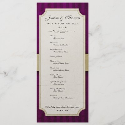 Vintage Charm Ivory Aubergine Wedding Program Personalized Announcements 