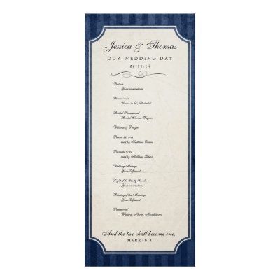 Vintage Charm Navy Blue Wedding Program Custom Invite