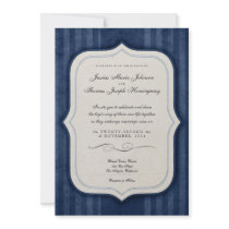 Vintage Charm Navy Monogram Wedding Invitations
