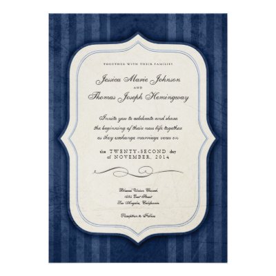 Vintage Charm Navy Monogram Wedding Invitations