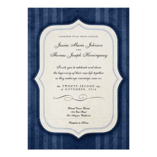 Vintage Charm Navy Monogram Wedding Invitations