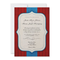 Vintage Charm Red & Blue Monogram Wedding Custom Announcement