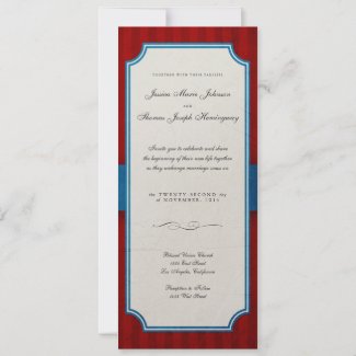 Vintage Charm Red & Blue Monogram Wedding invitation