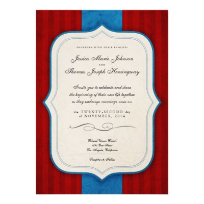 Vintage Charm Red &amp; Blue Monogram Wedding Custom Announcement