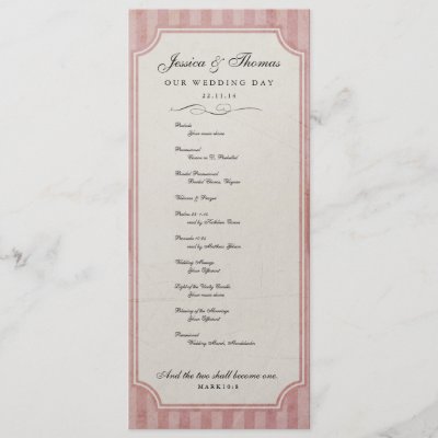 Wedding Ceremony Script on Vintage Charm Strawberry Pink Wedding Program Personalized Invites By