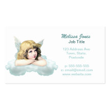 Vintage cherub angel on a cloud business card templates