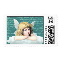 Vintage cherub angel on a cloud stamps