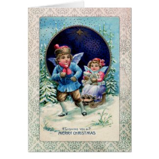 Vintage Cherubs in the Snow Greeting Card