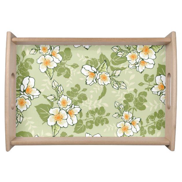 Vintage Chic Green Floral Pattern Serving Tray
