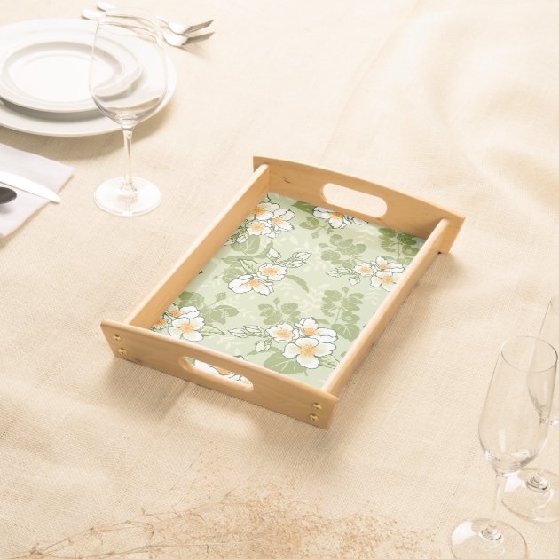 Vintage Chic Green Floral Pattern Serving Tray