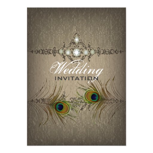 Vintage chic peacock wedding invitation