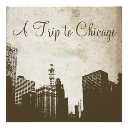 Vintage Chicago Skyline Artwork Invitation