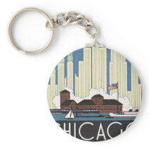 Vintage Chicago Travel Poster Keychains
