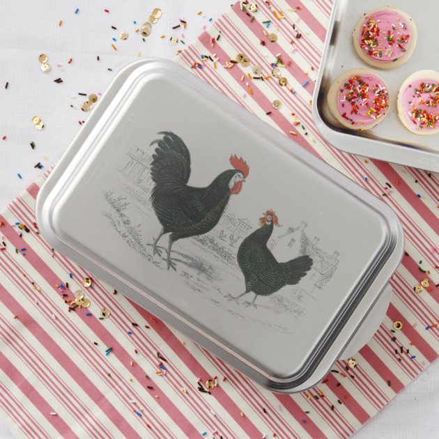 Vintage Chicken and Rooster Covered Baking Pan Cake Pan-1