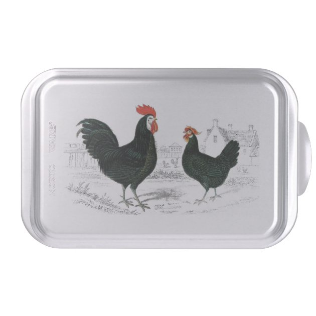 Vintage Chicken and Rooster Covered Baking Pan Cake Pan-0