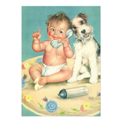 Vintage Child Birthday Party, Puppy Dog Telephone Personalized Announcements