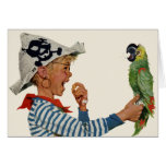 Vintage Child, Boy Playing Pirate with His Parrot Greeting Card