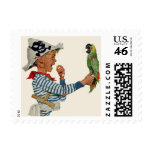 Vintage Child, Boy Playing Pirate with His Parrot Stamps