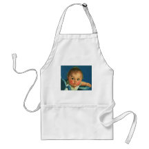 Vintage Child, Cute Baby Boy or Girl in Highchair Apron