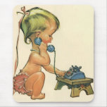 Vintage Child Cute Blond Girl Talking on Toy Phone Mouse Pad
