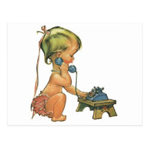 Vintage Child Cute Blond Girl Talking on Toy Phone Postcard