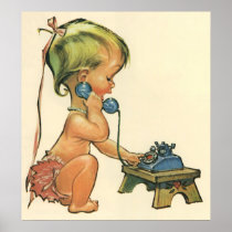 Vintage Child Cute Blond Girl Talking on Toy Phone
