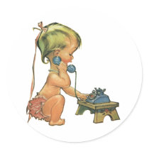 Vintage Child Cute Blond Girl Talking on Toy Phone