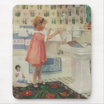 Vintage Child Doing Laundry, Hanging Clothes Mouse Pads