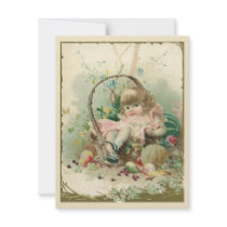 Vintage Child, Girl in a Spring Basket with Fruit Custom Invitations