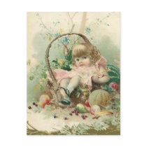 Vintage Child, Girl in a Spring Basket with Fruit Postcard