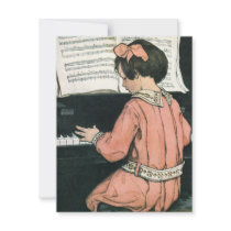 Vintage Child, Girl Playing Piano Birthday Party Invitations