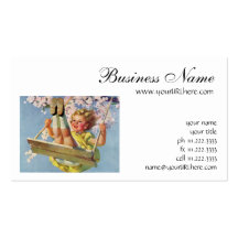 Vintage Child, Girl Swinging on Tree Swing, Spring Business Card Templates