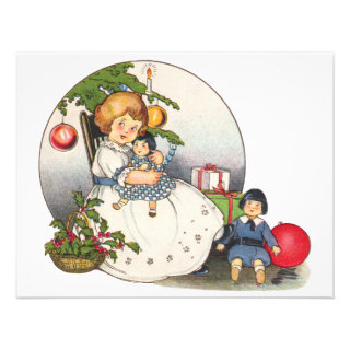 Vintage Child Happy Girl with Doll Christmas Party Personalized Invitation